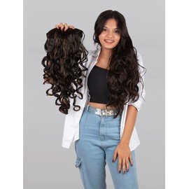 Stasia Street 24-Inch Step Curl Clip-In Korean Synthetic Breatheable Hair Extensions for Women Natural Look Instant Volume & Length – Golden Highlights