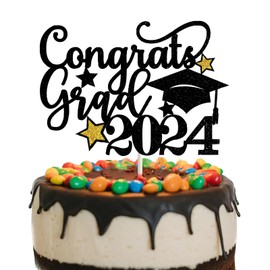 GotGala Felicidades Grad 2023 - Decoración para tartas de graduación con purpurina negra y dorada para decoración de fiesta de graduación 2023