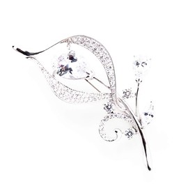 Deyanse Women's Brooch, Silver/Rose Gold Flower Pin White Marquise Zirconia Comes with Stainless Steel Chain as Necklace, Breastpin with Gift Box for Women Mother Fits Sweater Suit, White gold plated