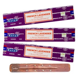 Satya Nag Champa French Lavender Incense Sticks | x3 pack | with SAMASIA incense sticks holder | Used for Aromatherapy, Spa, Yoga, Weddings, Meditation, Healing, Positivity and Relaxation