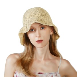 KDWAVE Floppy Straw Sun Hat Foldable Hand-Woven Crochet Straw Hats Outdoor Summer Beach Headwear for Women Girl (Beige)