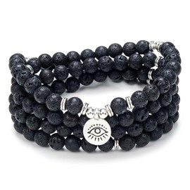 108 Mala Prayer Beads Bracelet Necklace with Evil Eye of Protection Charm Good Luck Yoga Jewellery, Stone