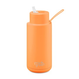 frank green - Ceramic Reusable Bottle - Stainless Steel Water Bottle With Straw, Insulated Water Bottle, Metal Water Bottle - Flip Straw Lid - 34oz - Neon Orange