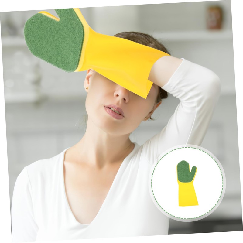 Gatuida Reusable Household Cleaning Gloves Yellow and Green Latex Dishwashing