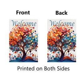 3D Whimsical Tree Garden Flag 12x18 Inch Double Sided Burlap Small Welcome Yard Flags Outside Decorations Front Porch Lawn Outdoor Decor
