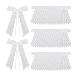EPCDBBRT 50 Pieces Wedding Car Bows, Wedding Car Decoration Ribbons, White Wedding Decoration Bows, Heart-Shaped Decorative Bows