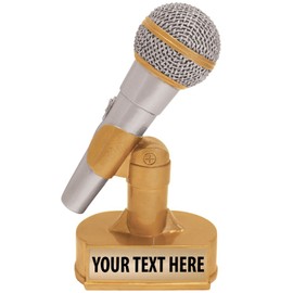 Crown Awards Hand Painted Microphone Gold Sculpture- Great for Singing, Music, Karaoke, DJ's, Radio