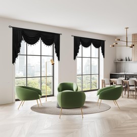 Phating - Cortinas de terciopelo negro para ventana, cenefa, con bolsillo para barra, cortinas de cenefa de cascada para recámara (1 panel, 59 pulgadas de ancho, negro)