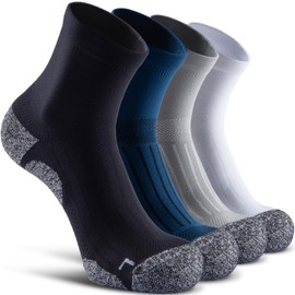 SITOISBE Quarter Compression Socks for Men Women, Cushioned Running Hiking Socks, X-Large, Black/Grey/Harbour/White (1 Pair of Each Color)