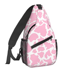 NiuKom Pink Cow Print Sling Backpack Crossbody Sling Bag for Women Men Shoulder Bag Travel Hiking Daypack