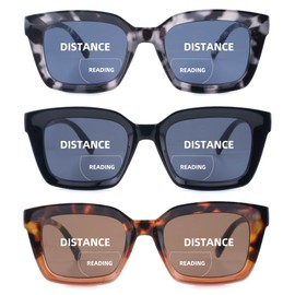 HIYANJN Bifocal Sunglasses For Women Men 3 pack Reading Sunglasses Sun Readers Square Uv 400 Protection Spring Hinge 1.75