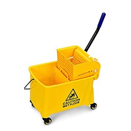 Commercial Mop Bucket and Side Press Cleaning Wringer Portable Trolley On Wheels, All-in-one Tandem Floor Cleaning, Wavebrake. Ideal for Household, Commercial, Includes Dirty Water Bucket (21 Quart)