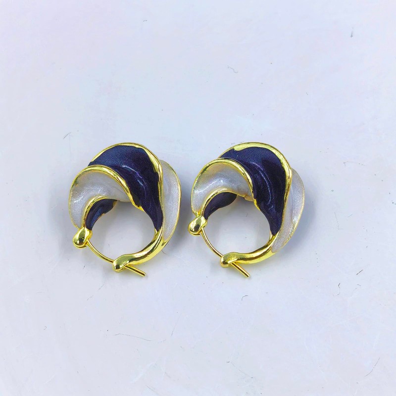 Enamel Twisted Hoop Earrings for Women French Buckle Vintage Earrings