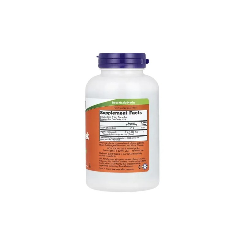 Fenogreco Now Fenugreek 500 Mg 250 Cápsulas Sabor Sin Sabor