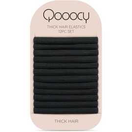Qooocy 8MM No-Slip Women Hair Ties for Thick & Curly Hair, 12 Pcs, Black