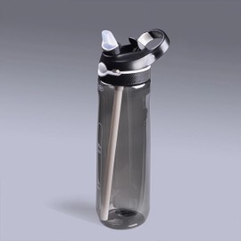 IOLOYU Water Bottle, 0.75 Litre, SoftTouch Sports Bottle, BPA-Free Children's Drinking Bottle with Straw, Water Bottle, 750 ml, Leak-Proof Sports Water Bottle, Tritan Transparent Drink Bottle (Black)