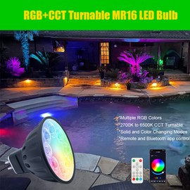 Makergroup RGBW Color Changing MR16 LED Bulbs, CCT Turnable 2700K to 6500K with Remote and Bluetooth App Control for 12V Low Voltage Landscape Lighting 5W 2-Pack