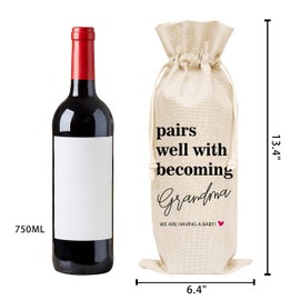 Pregnancy Announcement Wine Bag - Burlap Wine Bottle Cover Gift Bag for Grandma, Grandmother, Nonna, Gigi, Mimi - 1 Pc Wine Bag(C21)
