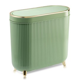 Supteron Bathroom Trash Can with Lid 3.2 Gallon Narrow Trash Can Small Plastic Trash Bin 12 Liter with Press Type Lid for Bedroom Bathroom, Mint Green