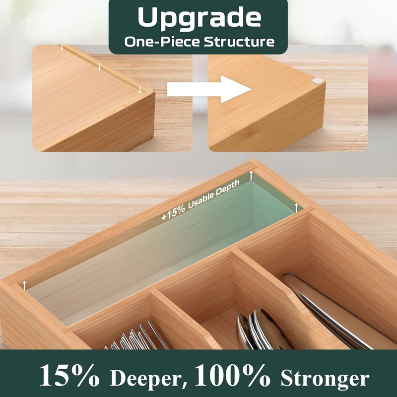 BEKVEM Small Silverware Organizer, Bamboo Kitchen Drawer Organizer, Utensil Holder,