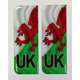 Gelz Domed Waving Wales Flag UK Vehicle Number Plate Stickers - 39mm
