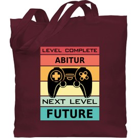 Baumwolltasche - 2025 & 2025 - Level Complete Abitur Next Level Future - Abi Geschenk Abitur Abschluss Geschenke für Abiturienten Abiturgeschenke zum bestanden Abitur - Unisize - Bordeauxrot
