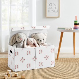 Sweet Jojo Designs Red and White Sports Boy Baby Nursery or Kids Room Small Fabric Toy Bin Storage Box Chest for Baseball Patch Collection