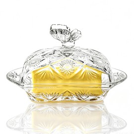 MKLZ Glass Butter Dish with Lid, Clear Cheese Dish with Handle & Tray