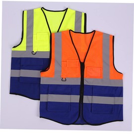 Operitacx Reflektierende Sicherheitsweste für Arbeit Notfälle und Leichte Warnweste mit Taschen für Bau und Reinigungspersonal Orange Blau