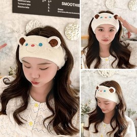 H Plus Mall Women's Cute Teddy Bear Soft Microfiber Banding Face Wash Headband Hair Band Elastic Face Wash Banding - White/FREE / 에이치플러스몰 여자 귀여운 곰돌이 부드러운 극세사 밴딩 세안밴드 머리밴드 고무줄 세안밴딩 - 화이트/FREE