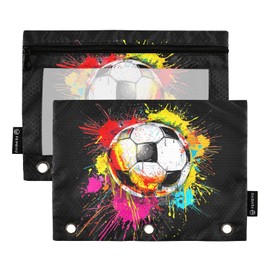 Colorful Football Pencil Pouch for 3 Ring Binder 2 Pack Clear Window Pencil Bags with Zipper Pencil Case for School Class Office College Supplies