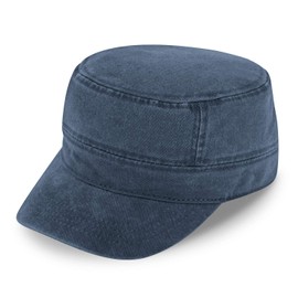fiebig Army GI Cap in Washed Cotton, Classic Work Hat with Velcro Fastening, Military Outdoor Cap Made of Cotton, navy