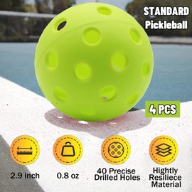 ZHUOKECE Pickleball Balls, 4 Pack USAPA Approved 40 Holes Outdoor Pickleballs, High Elasticity & Durable Pickle Balls for All Style Pickleball Paddles (Green)
