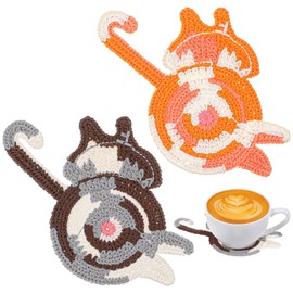 JJUNW 4Pcs Cute Cat Coasters Crochet, Cat Gifts for Cat Lovers, Funny Coasters Woven Creative Cute Cat Coaster Insulation Coaster, for Coaster Coffee and Tea Coaster Desktop Gifts(4)