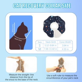 Soft Cat Cone Recovery Collar - Adjustable Cat Cones for Kittens After Surgery, Cute Pet Elizabethan Cone Collars for Prevent from Licking Wounds (Planet M 19-29 cm)