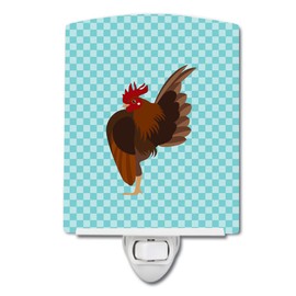 Caroline's Treasures BB8016CNL Malaysian Serama Chicken Blue Check Ceramic Night Light Compact, UL-Certified, Ideal for Bedroom, Bathroom, Nursery, Hallway, Kitchen, 6x4x3, Multicolor