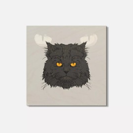 Unbranded Angry Cat Face Animal 4'' X 4'' Square Wooden Coaster