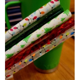 amber.orchid951 10mm FAT 12" 40/42oz Holiday Christmas Light Xmas grn Tree Print Red Shiny Straw