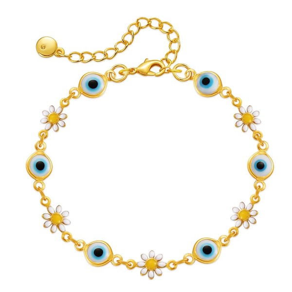 SBI Jewelry Daisy Flower Blue Evil Eye Bracelet for Women