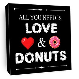 Donut Lover Wooden Box Sign, Home Kitchen Wall Decor Rustic All You Need is Love and Donuts, Wedding Party Dessert Table Wood Box Sign, Rustic Square Desk Decor Sign for Shelf 5x5 Inch