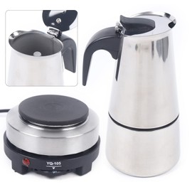 FLYHERO Moka Pot Stainless Steel Coffee Pot Stovetop Espresso Maker Percolator Italian Coffee Maker 300ml/10oz/6 cup W/Electric Stove (6 Cup)