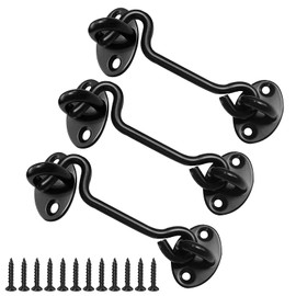3pcs Stainless Steel Cabin gate Hook and Eye Latch Lock 4 Inch Privacy Gate Cabinet Latches Heavy Duty Gate Metal Door Latches for Window Sliding Door Bedroom and Bathroom (Black) 【Package Includes】P