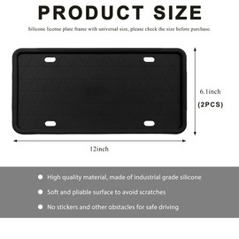 ZNDAW 2 PCS Silicone License Plate Frame, Rust-Proof Rattle-Proof Front Back License Plate Cover with Drainage Holes, Weather-Proof Car Plate Bracket Holder with Mounting Accessories (Black)
