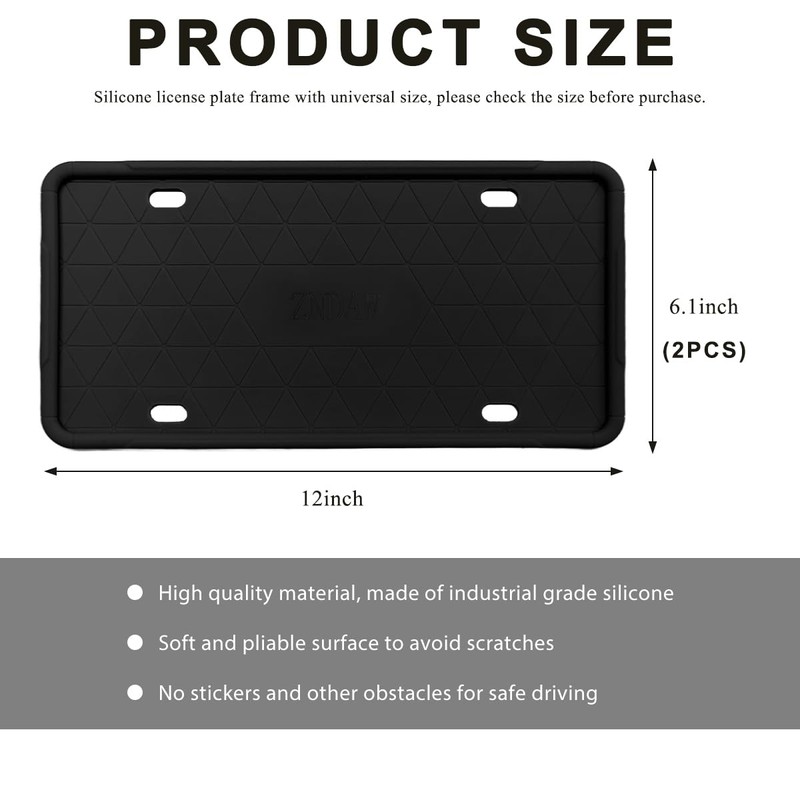 ZNDAW 2 PCS Silicone License Plate Frame, Rust-Proof Rattle-Proof Front