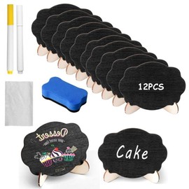 12Pcs Mini Chalkboard Signs Set, Small Blackboards with Stand Set, Wooden Memo Chalkboard with Chalk Markers,Cleaning Cloth and Eraser, Erasable Chalk Boards for Party, Wedding, Birthday