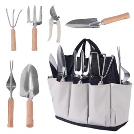 Garden Tool Set, Stainless Steel Gardening Kit, with Large Capacity Garden Tool Bag, Outdoor Hand Tools, Black Grey Garden Tool Kit for Women and Men