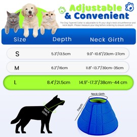 Roucerlin Adjustable Soft Dog Cone Collar Alternative, Breathable Comfy Elizabethan Collar Cone for Dogs After Surgery, Light Pet Neck Dog Recovery Collar for Large Dogs Stop Licking Wounds (L)