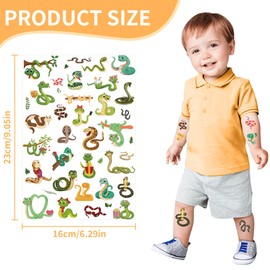 Snake Temporary Tattoos for Kids - 256 Pcs Cute Snake Fake Tattoo Stickers for Birthday Party Decorations, Reptile Animal Favors Supplies for Boys Girls(8 Sheets)
