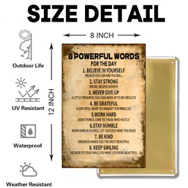 EMOHAT Motivational Metal Tin Sign 8 Powerful Words For The Day Inspirational Retro Decor Posters Positive Paintings For Home Bedroom Living Room Office Club Gifts 8x12 Inch