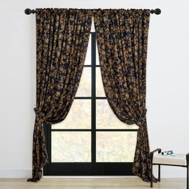 StangH Gold Velvet Curtains 84 inches, Retro Vintage Print Floral Thermal Insulated Privacy Drapes Heavy Thick Room Dividers for Living Dining Room, W52 x L84, 2 Panels